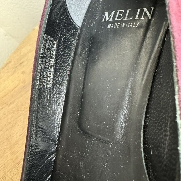 Melin Made In Italy Leather Lined Suede Kitten Heels Size 37 - Maroon Buckle Y2K - Picture 9 of 11